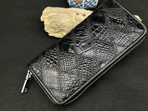 1 jpy new goods crocodile wani leather . leather long wallet genuine article round fastener men's purse change purse . equipped unused black 