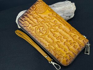 1 jpy Italian original leather hand made long wallet cow leather leather wallet cow cow leather round fastener for man purse Brown unused 
