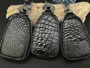 1 jpy 3 point set crocodile key case genuine article wani leather key inserting . leather hook smart key case black key holder black 