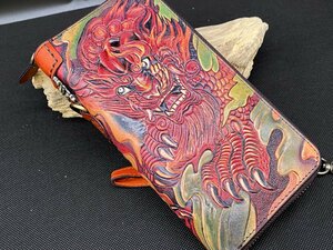 1 jpy lion . long wallet round fastener long wallet Italy leather change purse . original leather hand made purse 