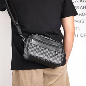 新品 PUレザー メンズ ショルダーバッグ 斜めがけバッグ ビジネスバッグ チェック柄 男性用 防水性 通勤カバン ブラックの画像8