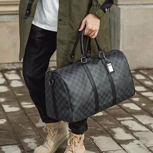 新品 大容量 PUレザー ボストンバッグ ショルダーバッグ 旅行バッグ ビジネスバッグ チェック柄 男性用 防水性 通勤鞄 書類かばん