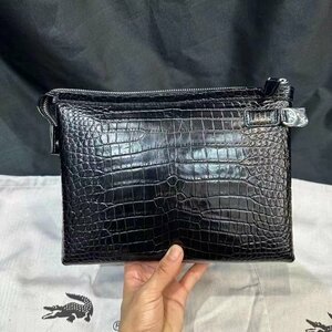 貴重品 クロコダイル 大容量 ワニ革 セカンドバッグ 鰐 腹革 ビジネスバッグ メンズバッグ 本物保証 未使用 新品 ブラック