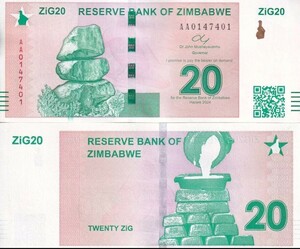 ★最新発行★　4月発行　ジンバブエ　20金ドル　インフレ　外国紙幣　未使用　人気