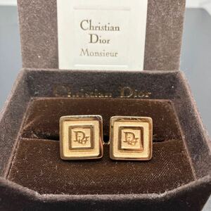 【クリスチャンディオール】Christian Dior ロゴ スクエア カフス カブスボタン ゴールドカラー 紳士 小物 ビジネス（20240562）