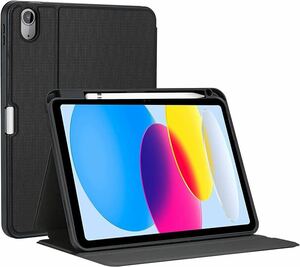 2318209☆ ProCase iPad 10世代ケース 10.9インチ 2022 フォリオカバー 耐衝撃 縦と横にスタンド オートスリープ対応 (ブラック)