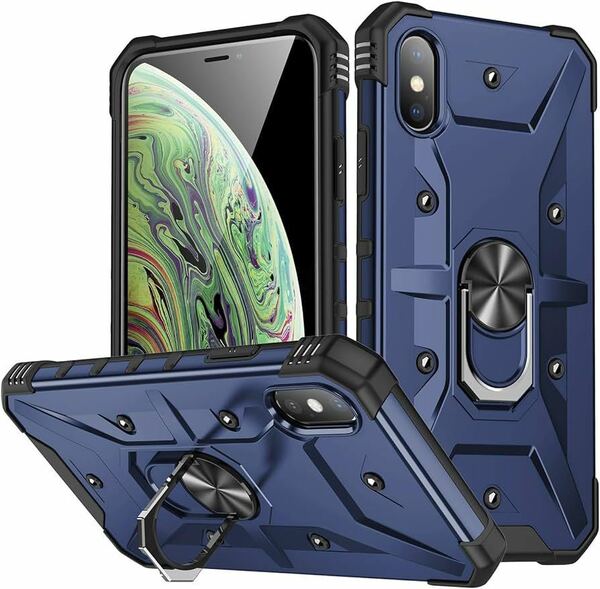 2313233☆ 電話ケースカバー iPhone X XSケース 5.8 インチケースと互換性あり、360°磁気金属キックスタンド付き、軍用耐衝撃電話ケース