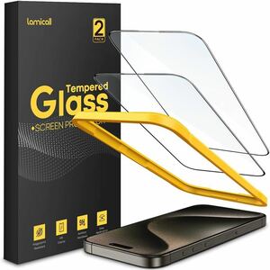 2313321☆ iPhone 15 Pro ガラスフィルム 【2枚セット】 ： 米国SGガラス Lamicall 9H硬度 iPhone 15 Pro 保護フイルム, 黒縁あり 全面保護