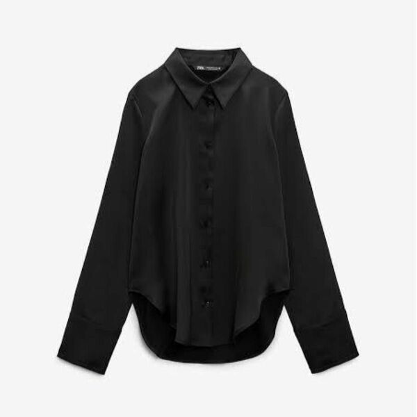 ZARA サテンシャツ　ブラック　黒