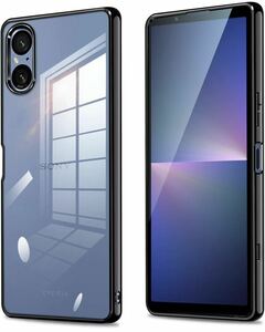 Xperia 5 V ケース クリア 透明 SOG12 SO-53D xperia5V スマホケース カバー 耐衝撃 TPU ソフト メッキ加工 エスクペリア5V （ブラック）