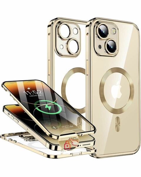 【押さえロック式&本体の色・CDループ】iPhone14 Plus用 ケース 「両面ケース＋マグセーフ対応」「一体型レンズ保護カバー」