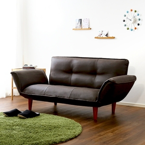 2 seater . reclining sofa made in Japan [ Luger no] Brown pocket coil compact couch leather manner nzclub