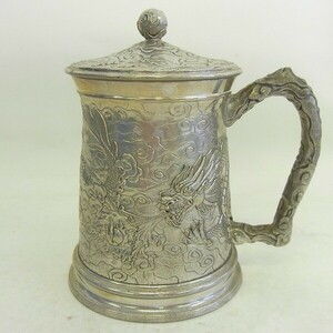 K768-J29-232 ROYAL SELANGOR PEWTER 錫製 アンティーク ビアカップ ジョッキ ドラゴン 現状品②