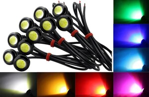 イーグルアイ LED スポットライト デイライト 18mm 10個 丸型 ボルト固定 12V 防水 カスタム ブラック ボディ (イエロー) | a13-060-yl