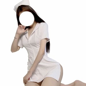 ナース服 セクシー コスプレ エロ 過激 えろい 白衣の天使 誘惑 萌え ランジェリー ミニ丈 キャップ セット ホワイト | a13-051-w