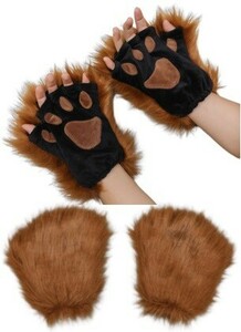 手袋 もふもふ 特大 てぶくろ コスプレ 小道具 猫 きつね 犬 狼 ネコ ケモナー 獣 フォックス ダンス 仮装 (ブラウン) | a14-006-br