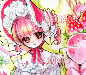 水彩画[†パルフェフレイズ† B5]†原画・手描きイラストparfait aux fraises