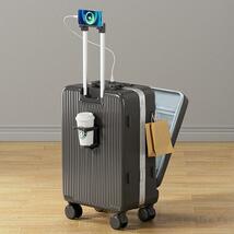 スーツケース キャリーケース 機内持ち込み 多機能スーツケース フロントオープン 前開き 軽量 USBポート付き カップホルダー付き Sサイズ_画像1