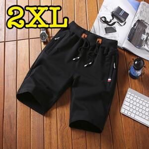 【2XL】 ハーフパンツ メンズ 短パン 伸縮性ウエストバンド ブラック i