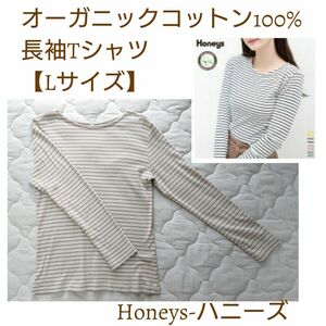 【ハニーズ】オーガニックコットン100%長袖Tシャツ☆ボーダー☆Lサイズ