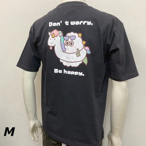 即決新品 もくもくザウルス 半袖Tシャツ M チャコール バッグプリント 綿100％ ゆったりサイズ 送料無料