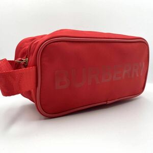 1 иен [ не использовался хранение товар ]BURBERRY Burberry ручная сумочка клатч ручная сумочка нейлон Logo мужской женский красный красный 