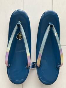 #T3431# unused goods # gold wasi seal . Indigo color enamel Japanese clothes zori # length 24.L size gold .