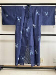 #e3077# used beautiful goods # tree cotton #. Indigo color hawk pattern men's yukata # height 144.71