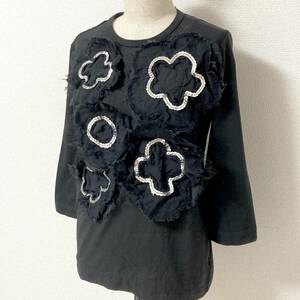 AD2013 tricot COMME des GARCONS 立体 3D フワラー スパンコール 装飾 7分袖 カットソー トリココムデギャルソン Tシャツ archive 4040144