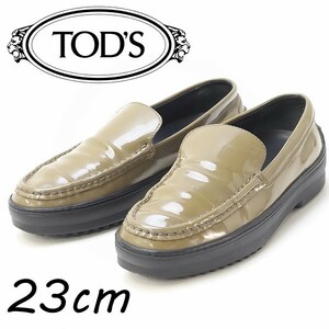 ◆TOD'S トッズ エナメル スリッポン ローファー ドライビング シューズ カーキ 36