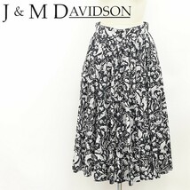◆J&M Davidson J&M デヴィッドソン 総柄 コットン ギャザー フレア スカート 黒 ブラック×オフホワイト 8_画像1