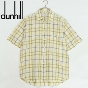 美品◆dunhill ダンヒル リネン100％ チェック柄 ロゴ刺繍 半袖 シャツ L