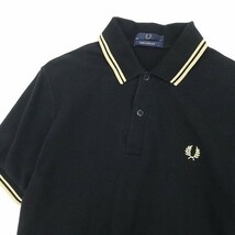 ◆FRED PERRY フレッドペリー ロゴ刺繍 コットン 鹿の子 ポロシャツ 黒 ブラック×ベージュ 38 96cm_画像3