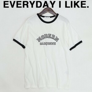 ◆EVERYDAY I LIKE. エヴリデイ アイ ライク ドゥーズィエムクラス MODERN コットン リンガー Tシャツ 白 ホワイト×ブラック
