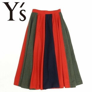 ◆Y's ワイズ ヨウジヤマモト タック 切替 フレア ロング スカート