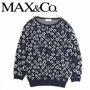 ◆MAX&Co. マックスマーラ ラメ混 ハート柄 七分袖 ニット セーター 紺 ネイビー×ホワイト