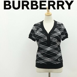  domestic regular goods *BURBERRY LONDON Burberry London check pattern Logo embroidery cotton Short sleeve tops black black × white 1