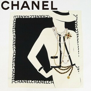 ◆CHANEL シャネル シルク100％ マドモアゼル 大判 スカーフ 白 ホワイト×ブラック