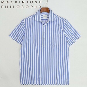 ◆MACKINTOSH PHILOSOPHY マッキントッシュ フィロソフィー ストライプ柄 ホリゾンタルカラー ポロシャツ ライトブルー×ホワイト 38