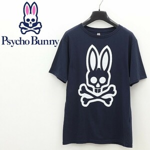 ◆Psycho Bunny サイコバニー ロゴプリント コットン 半袖 Tシャツ 紺 ネイビー F