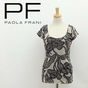 ◆PAOLA FRANI パオラ フラーニ フロント総柄 切替 パワーネット トップス Tシャツ 42