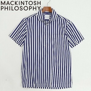 美品◆MACKINTOSH PHILOSOPHY マッキントッシュ フィロソフィー ストライプ柄 ホリゾンタルカラー ポロシャツ 紺 ネイビー×ホワイト 38