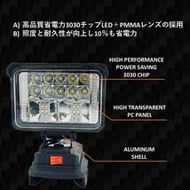 送料無料 48w /2800lm バージョンⅡ USB出力 2.4A 急速充電 LED作業灯 LED投光器 マキタ バッテリー 対応 災害 緊急 防災 アウトドア_画像3