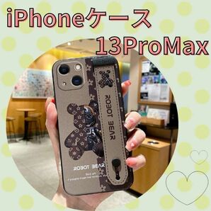 iPhone13ProMaxケース iPhoneケース くま バンド付き ブラウン 韓国