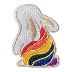 D-86【 アイロンワッペン 】 刺繍ワッペン アップリケ リメイク ウサギ 兎 ラビット rabbit 虹 Rainbow レインボー アイロンワッペン
