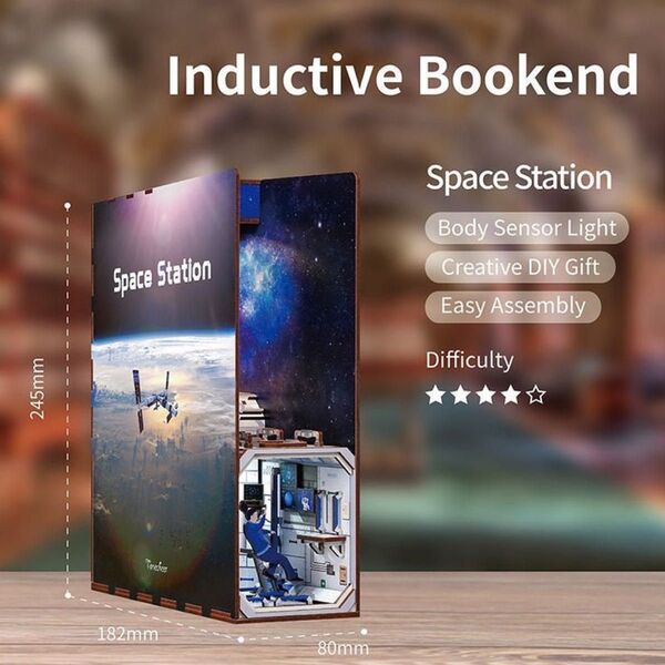 DIY 宇宙ステーション 本棚 ドールハウス 3D 木製パズル フィギュア ミニチュアブック ブックスタンド インテリア