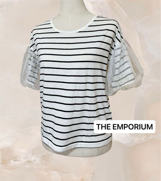 【THE EMPORIUM】袖チュール ボーダーカットソー 半袖 M