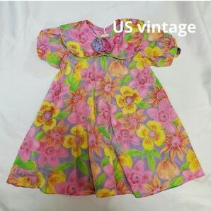 US vintage KIDS フラワー フレア ワンピース ドレス 