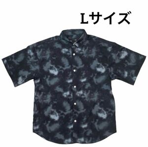 タイダイ　スモーク ブラック　グレー　メンズ　カジュアル　半袖シャツ　アロハシャツ　Lサイズ　美品