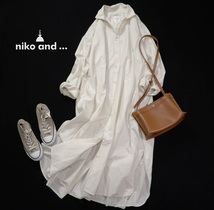 ニコアンド niko and… 大人カジュアル可愛い☆ 洗える マーセコットン ワイヤー衿 Aライン ロング シャツ ワンピース 4 L_画像1